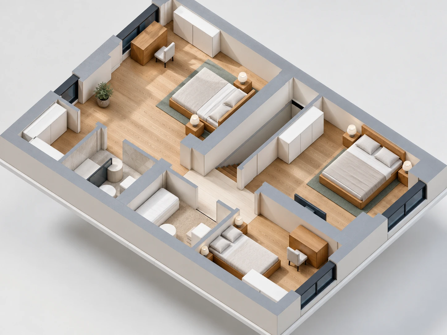 Фотореалістичний 3D-план другого поверху таунхауса 120 м²